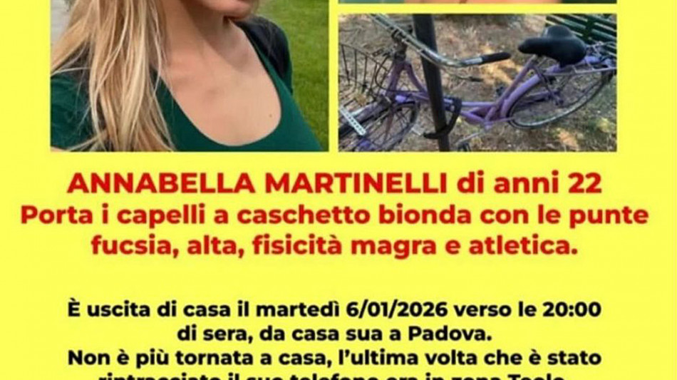 Giovane scomparsa, procura di Padova indaga per sequestro di persona